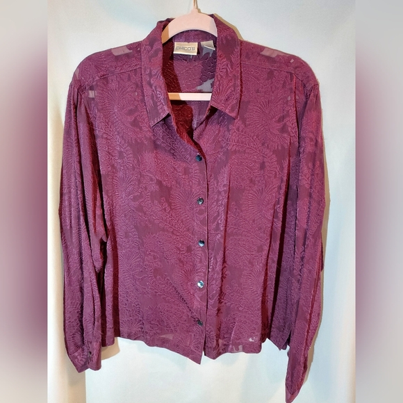 Chico's Tops - Chico's Sheer Lacy 100% Silk Button Down Blouse